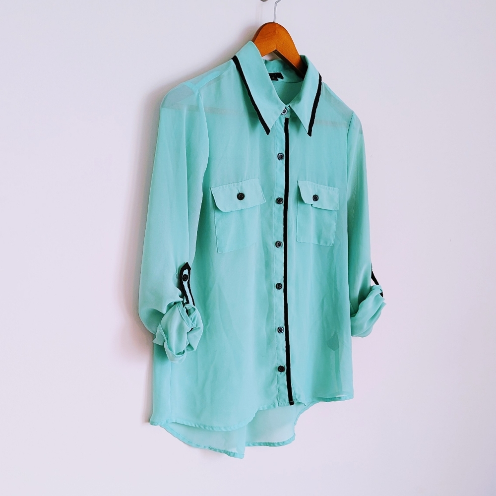 Light Teal & Black Button Down - Picture 8 of 8